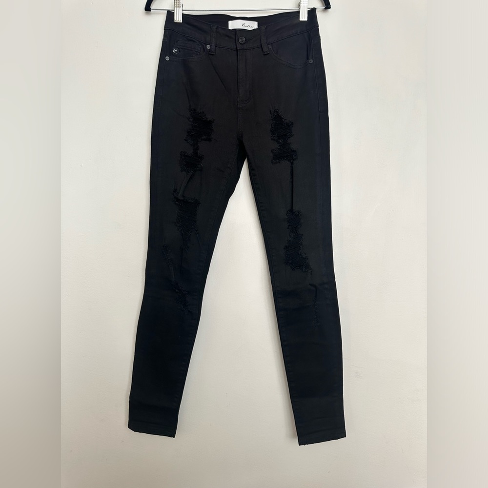 KANCAN MID-RISE BLACK DISTRESSED DENIM